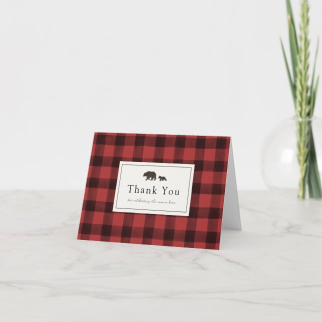 Adventure Begins Bear Baby Shower Plaid Thank You  (Front)