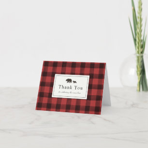 Adventure Begins Bear Baby Shower Plaid Thank You Card