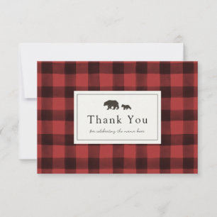 Adventure Begins Bear Baby Shower Plaid Thank You Card