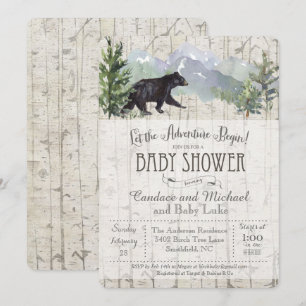 Adventure Begins Bear Birch Baby Shower Invitation