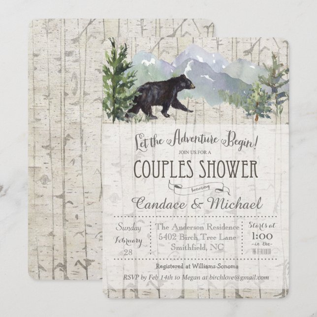 Adventure Begins Bear Couples Shower Invitation (Front/Back)
