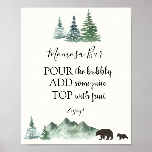 Adventure Begins Bear Momosa Bar Drink Sign (Front)