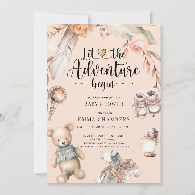 Adventure Begins Boho Baby Shower Gender Neutral Invitation (Front)