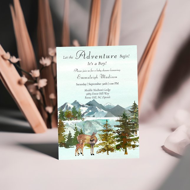 Adventure Begins Boy Rustic Deer Baby Shower Invitation (Creator Uploaded)