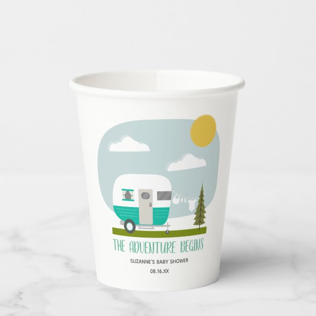 Adventure Begins Camper Clothesline Baby Shower Paper Cups (Left)