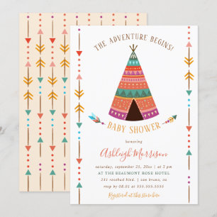 Adventure Begins Cute Tribal TeePee Baby Shower Invitation