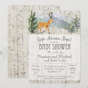 Adventure Begins Deer Birch Baby Shower Invitation