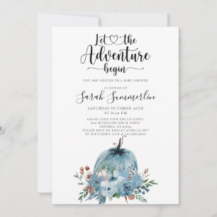 Adventure Begins Dusty Blue Fall Baby Shower  Invitation