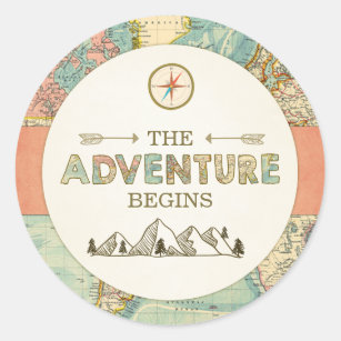 Adventure Begins Favour Tags Sticker World Map