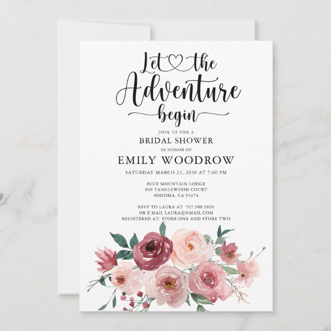 Adventure Begins Floral Bridal Shower Invitation (Front)