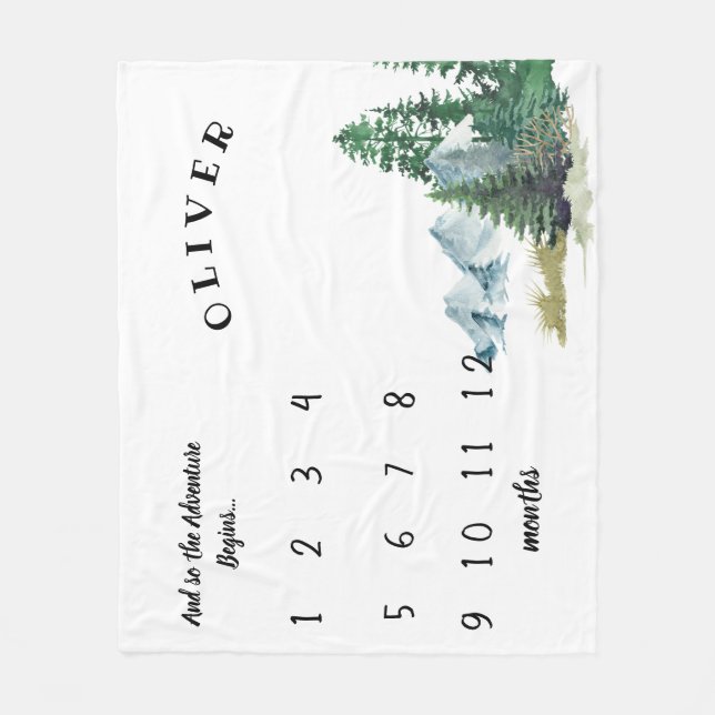 Adventure Begins Forest Baby Milestone Blanket (Front)