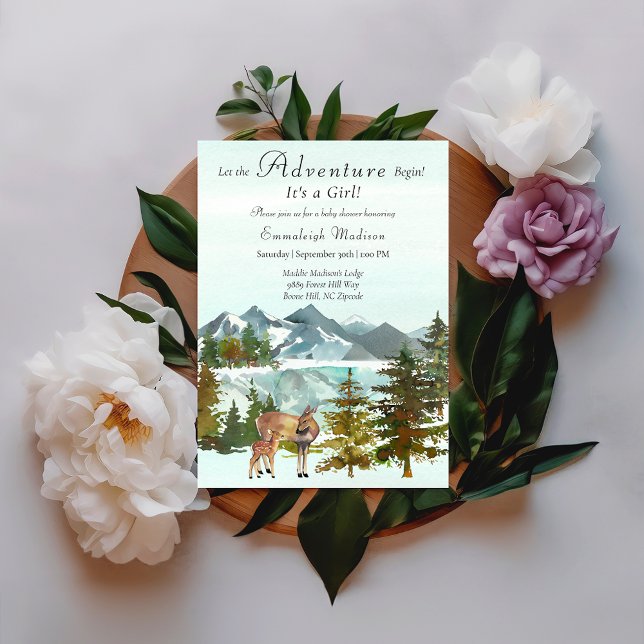 Adventure Begins Girl Rustic Deer Baby Shower Invitation (Creator Uploaded)
