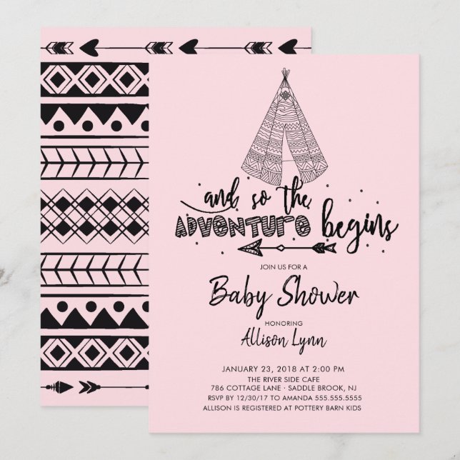 Adventure Begins Girls Baby Shower Invitation (Front/Back)