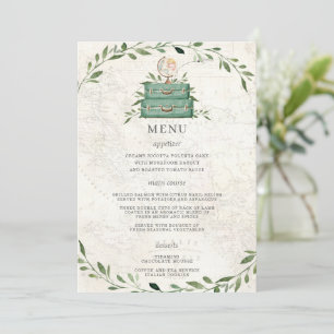 Adventure Begins Luggage Greenery Map Wedding Menu