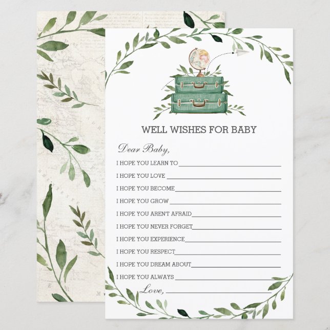 Adventure Begins Luggage Greenery Wishes for Baby  (Front/Back)