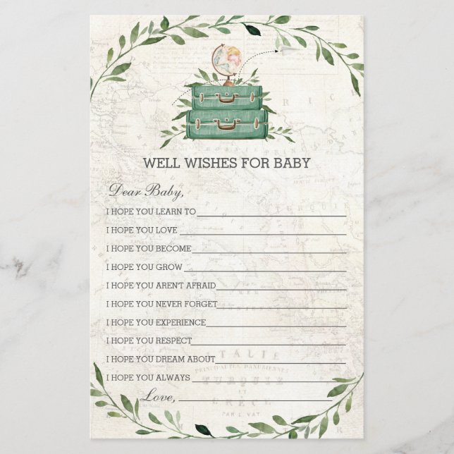 Adventure Begins Luggage Greenery Wishes for Baby  (Front)