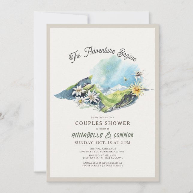 Adventure Begins Mountain Range Couples Shower Invitation (Front)