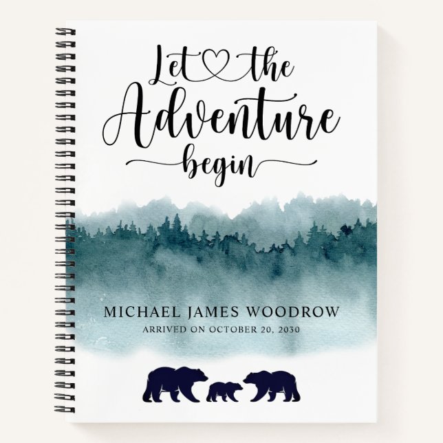 Adventure Begins Mountains Bears Baby Journal (Front)