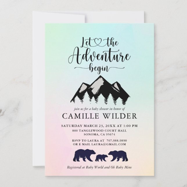 Adventure Begins Mountains Bears Baby Shower  Invi Invitation (Front)
