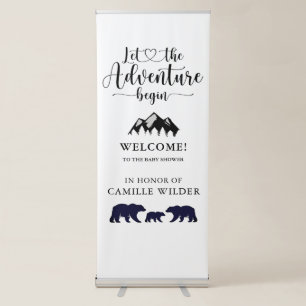 Adventure Begins Mountains Bears Baby Shower Retractable Banner