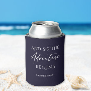 Adventure Begins Navy Personalised Can Cooler