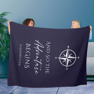 Adventure Begins Personalised Dark Blue Fleece Blanket