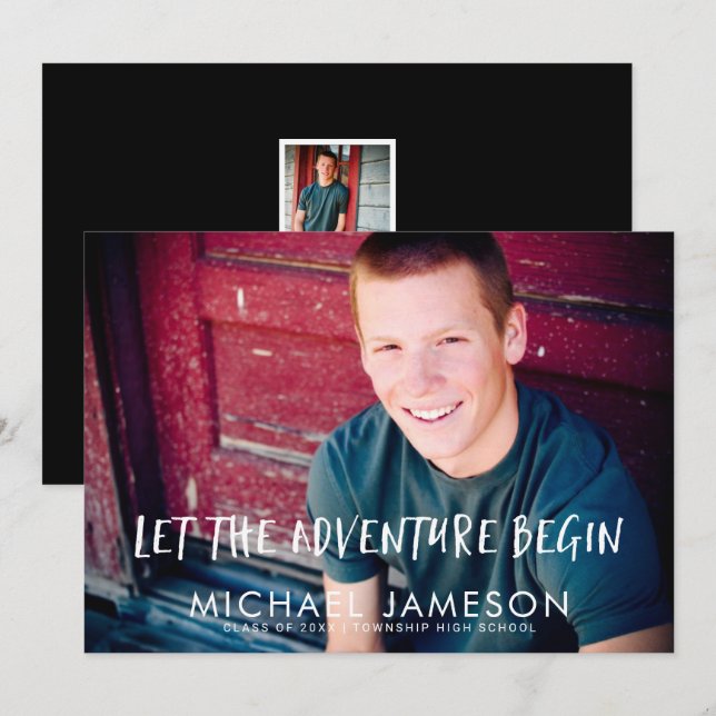 Adventure Begins Photo Graduation Party Invitation (Front/Back)