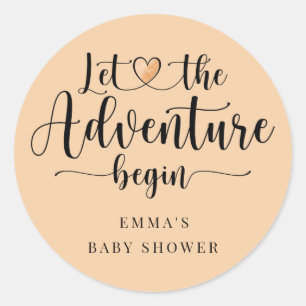 Adventure Begins Pink Heart Baby Shower Classic Round Sticker