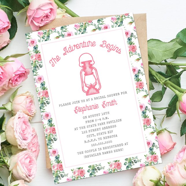 Adventure Begins Pink Lantern Floral Invitation (Creator Uploaded)