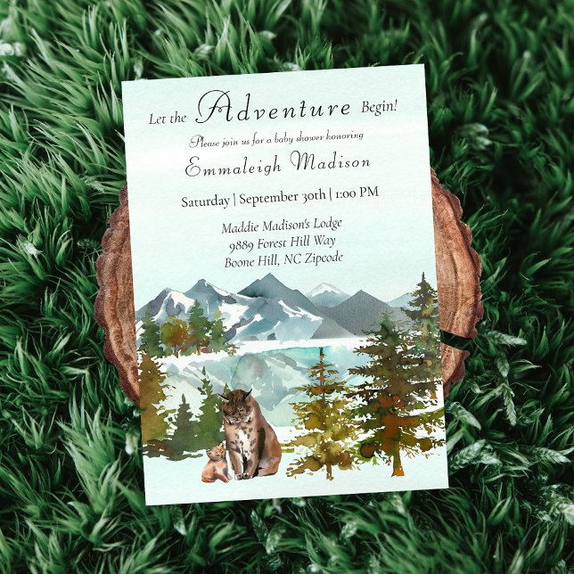 Adventure Begins Rustic Baby Shower | Lynx Invitation (Creator Uploaded)