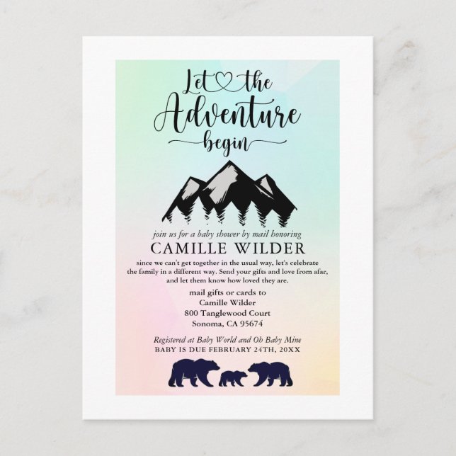 Adventure Begins Rustic Bears Baby Shower By Mail  Invitation Postcard (Front)