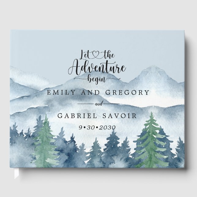 Adventure Begins Rustic Forest Wedding Guest Book (Front)