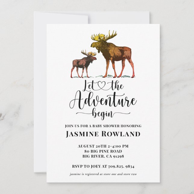 Adventure Begins Rustic Moose Baby Boy Shower  Invitation (Front)