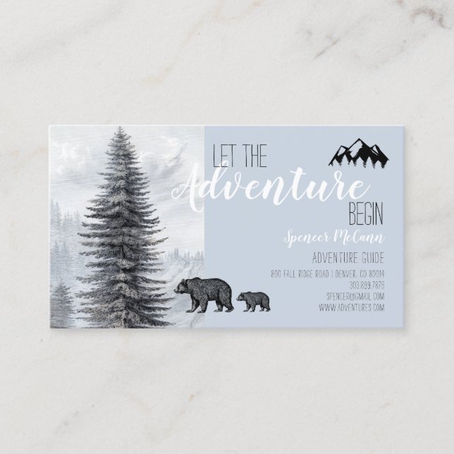 Adventure Begins Rustic Woods Adventure Guide Business Card (Front)