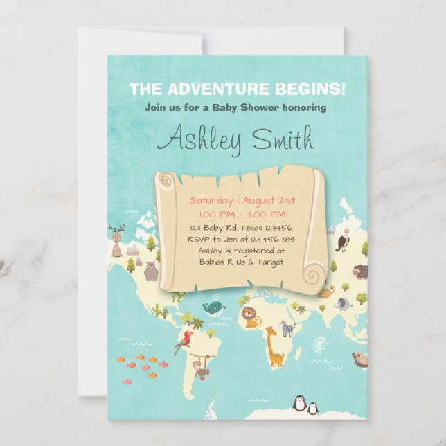Adventure begins shower invite Travel The places (Front)