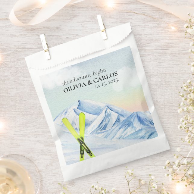 Adventure Begins Ski Mountain Winter Wedding Favou Favour Bags (Clipped)