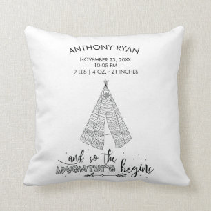 Adventure Begins Teepee Baby Birth Stats Pillow
