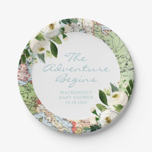 Adventure Begins Travel Baby Shower  Paper Plate