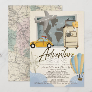 Adventure Begins Travel Map Baby Shower by Mail Invitation