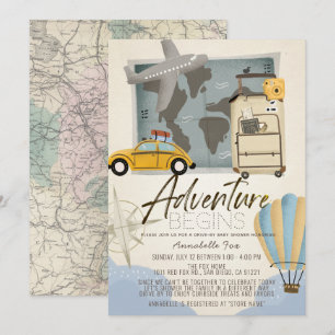 Adventure Begins Travel Map Drive-by Baby Shower Invitation