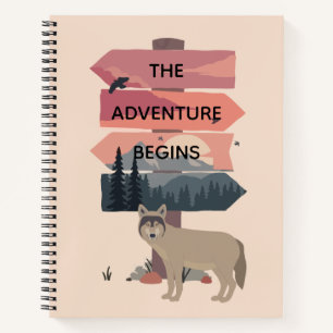 Adventure Begins Travel Sign Post Wilderness Notebook