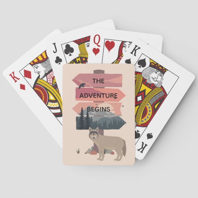 Adventure Begins Travel Sign Post Wilderness Playing Cards (Back)