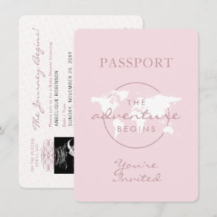 Adventure Begins Travel Theme Passport Baby Shower Invitation