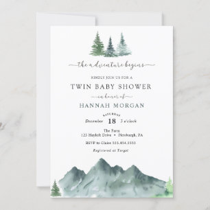 Adventure Begins Twin Baby Shower Invitation