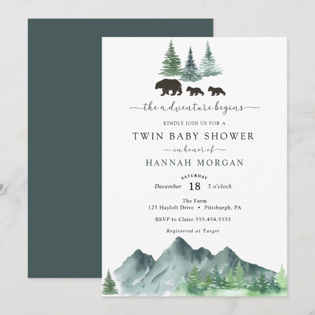 Adventure Begins Twin Baby Shower Invitation (Front/Back)