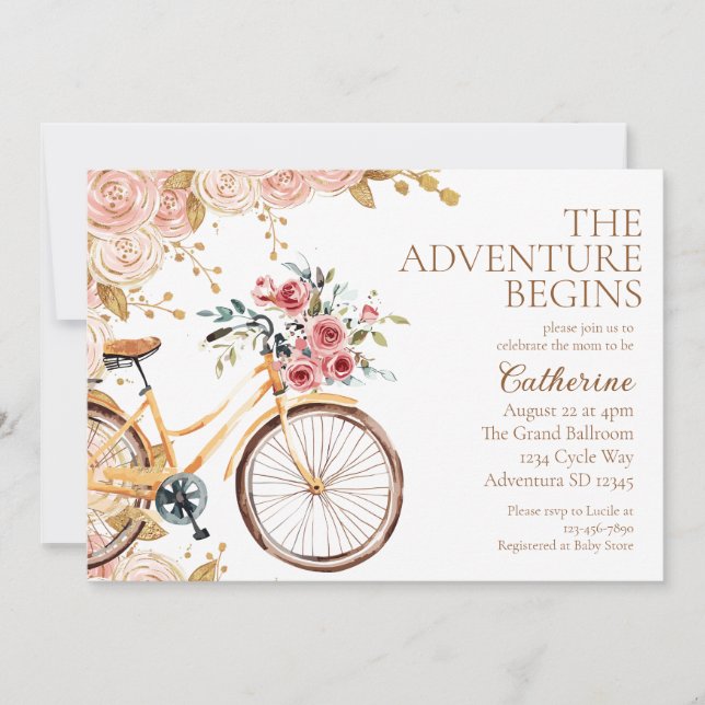 Adventure Begins Vintage Bike Neutral Baby Shower  Invitation (Front)