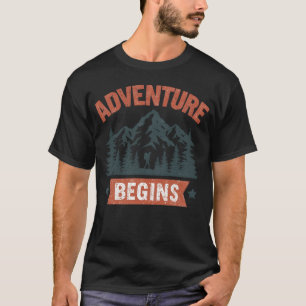 Adventure Begins Vintage Hiking Camping Outr famil T-Shirt