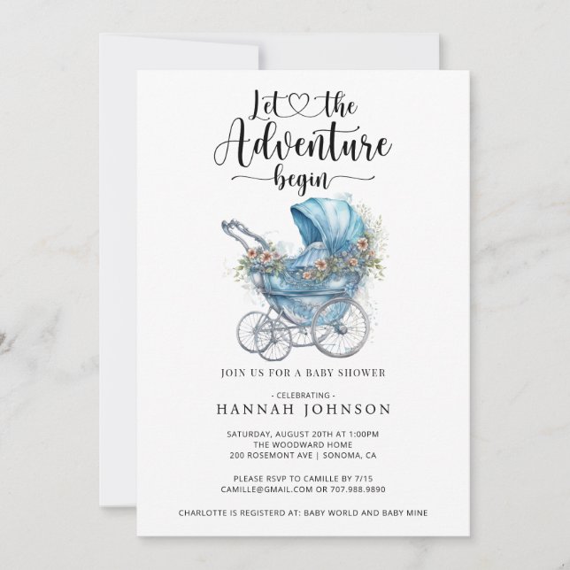Adventure Begins Watercolor Baby Shower Invitation (Front)