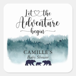 Adventure Begins Watercolor Mountains Bears   Square Sticker