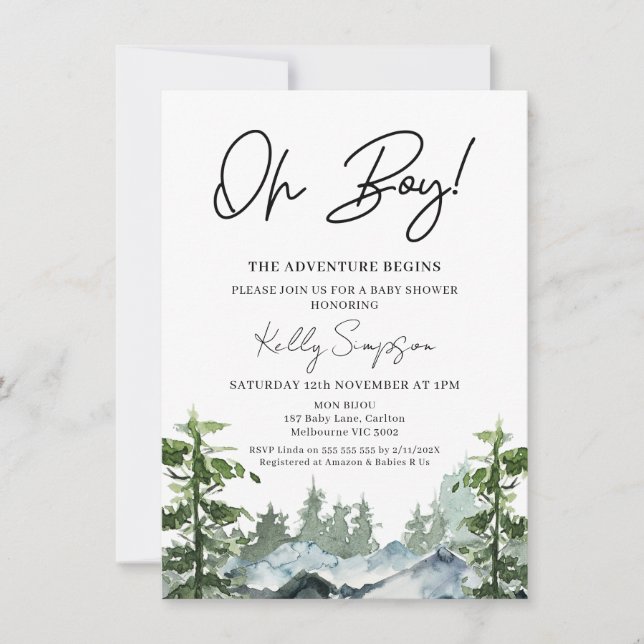 Adventure Begins Wilderness Mountain Baby Shower Invitation (Front)